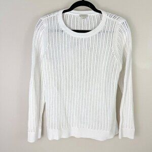 Talbots White Knit Sweater Petite Large Cotton Open Weave Coastal Grandma Top